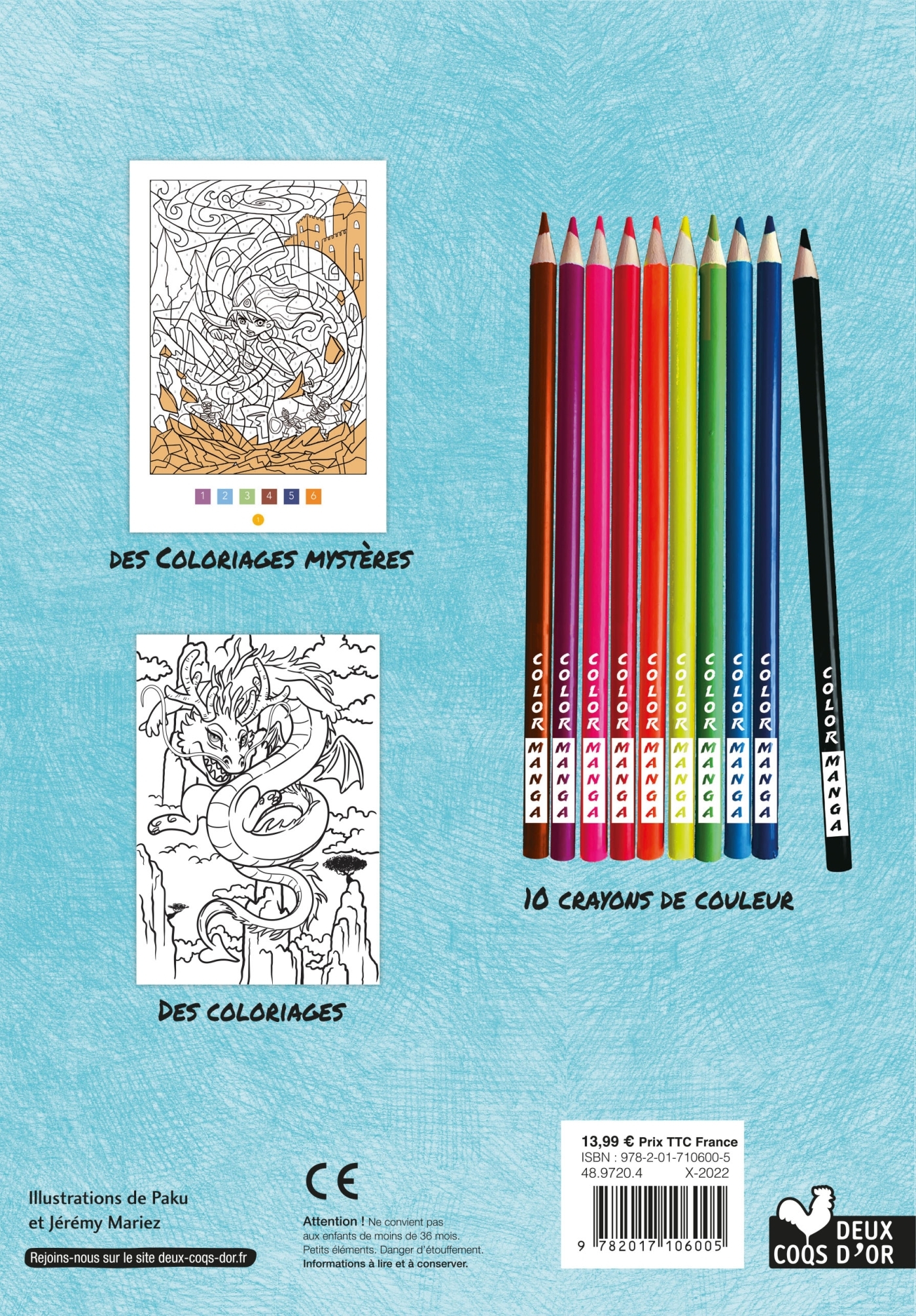 Colos mystères mangas - pochette avec crayons de couleur -  Paku - DEUX COQS D OR