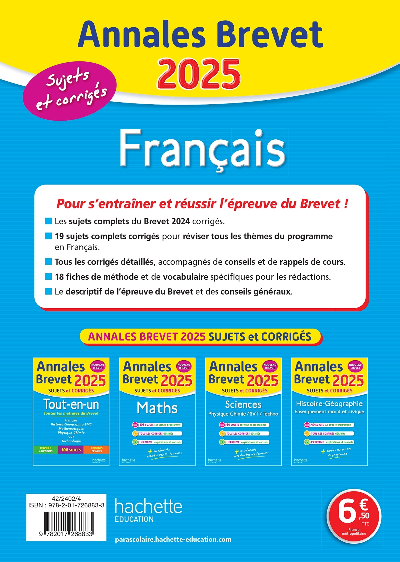 Annales BREVET 2025 - Français 3e - sujets et corrigés - Brigitte Réauté - HACHETTE EDUC