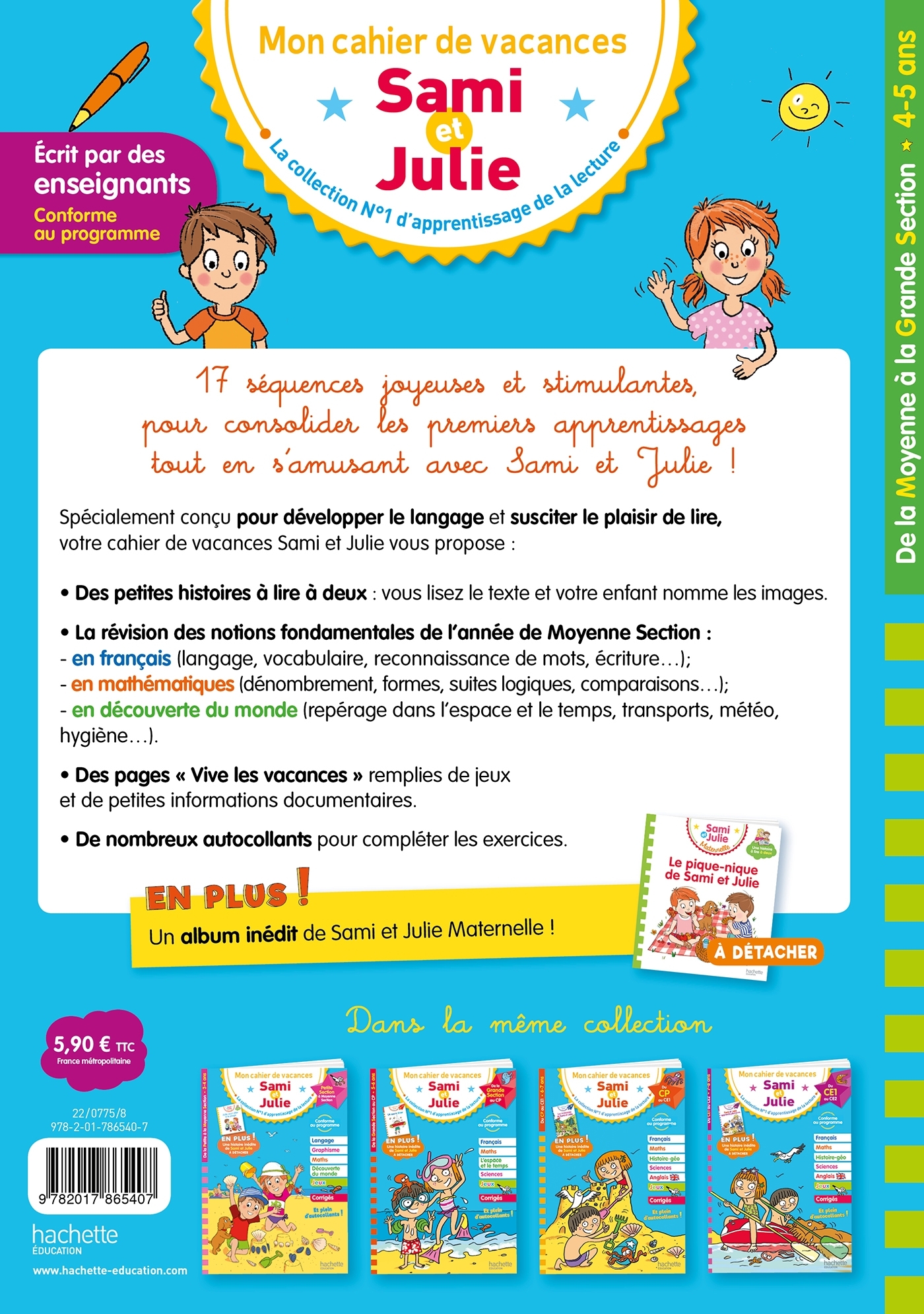Sami et Julie - De la Moyenne à la Grande Section - Cahier de vacances 2024 - Caroline Marcel - HACHETTE EDUC