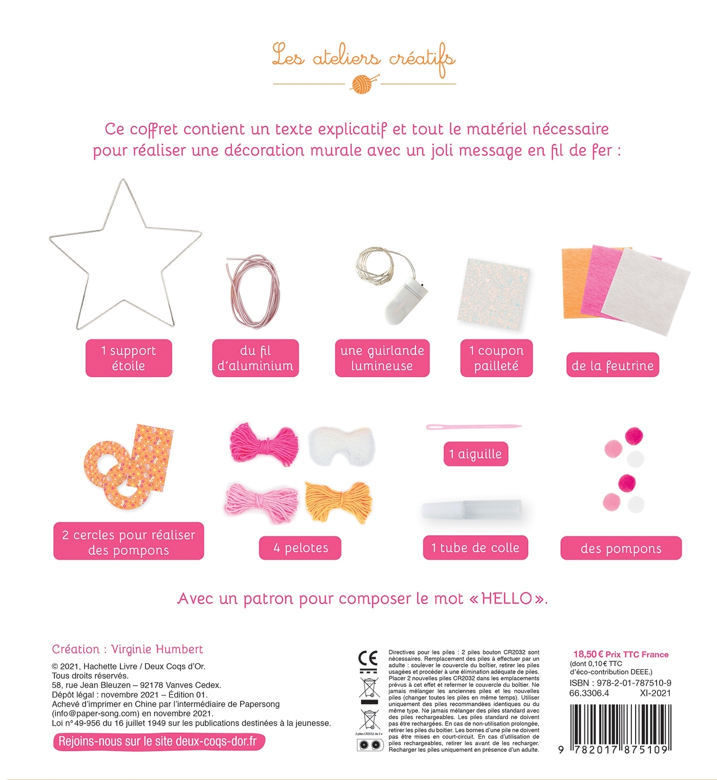 Décoration murale lumineuse - coffret avec accessoires - Virginie Humbert - DEUX COQS D OR