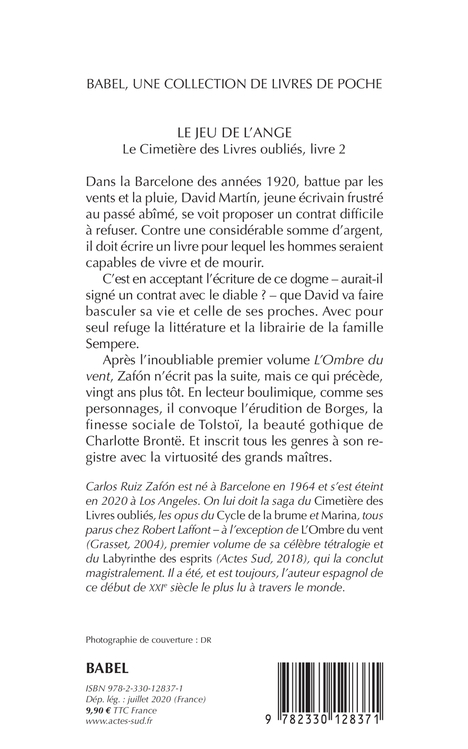 Le Jeu de l'ange - Carlos Ruiz Zafón - ACTES SUD