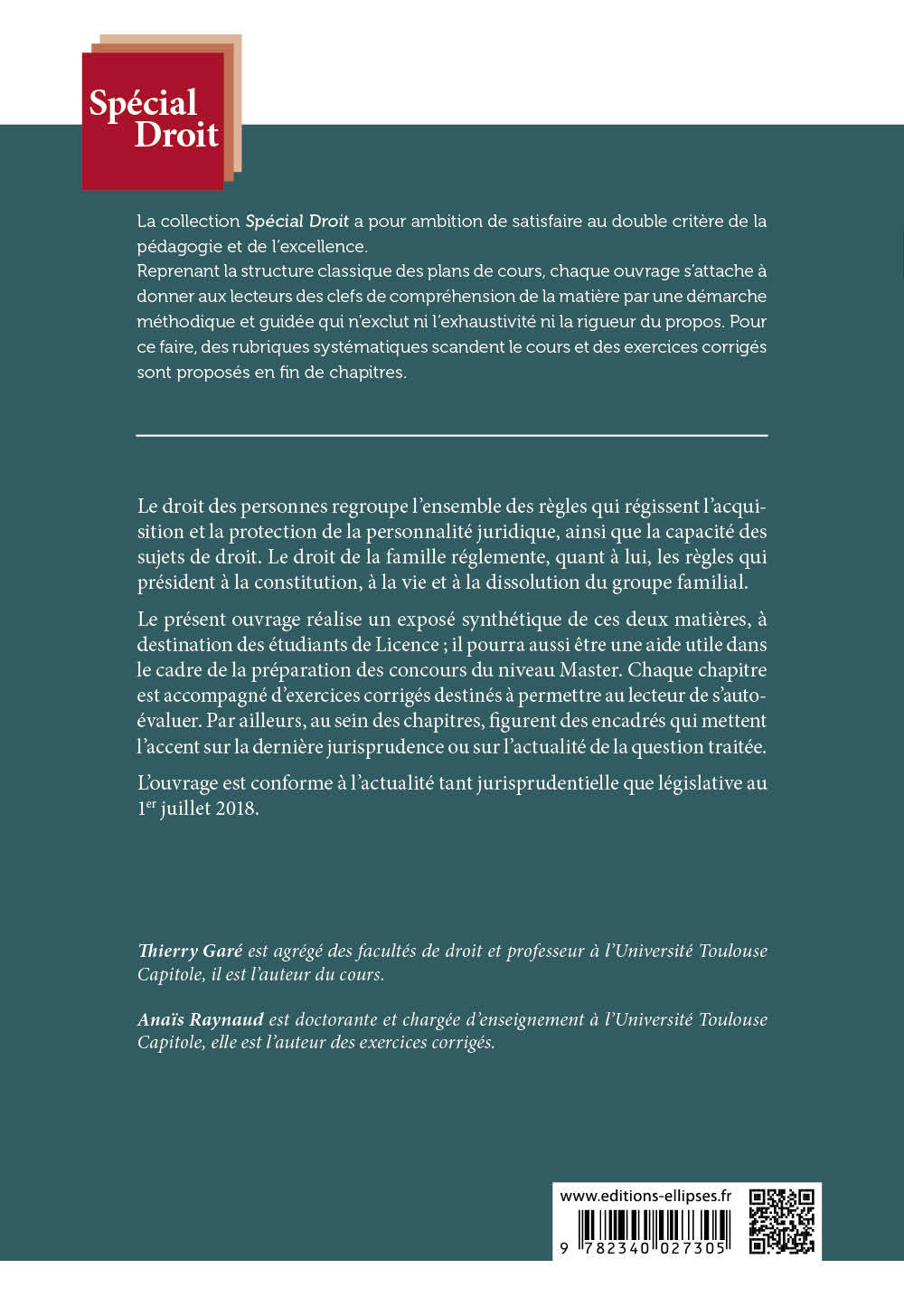 Droit des personnes et de la famille - 2e édition - Thierry Garé - ELLIPSES