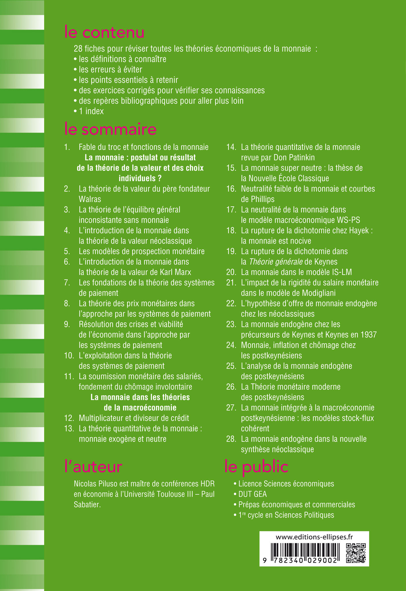 Fiches des Théories économiques de la monnaie - Nicolas Piluso - ELLIPSES
