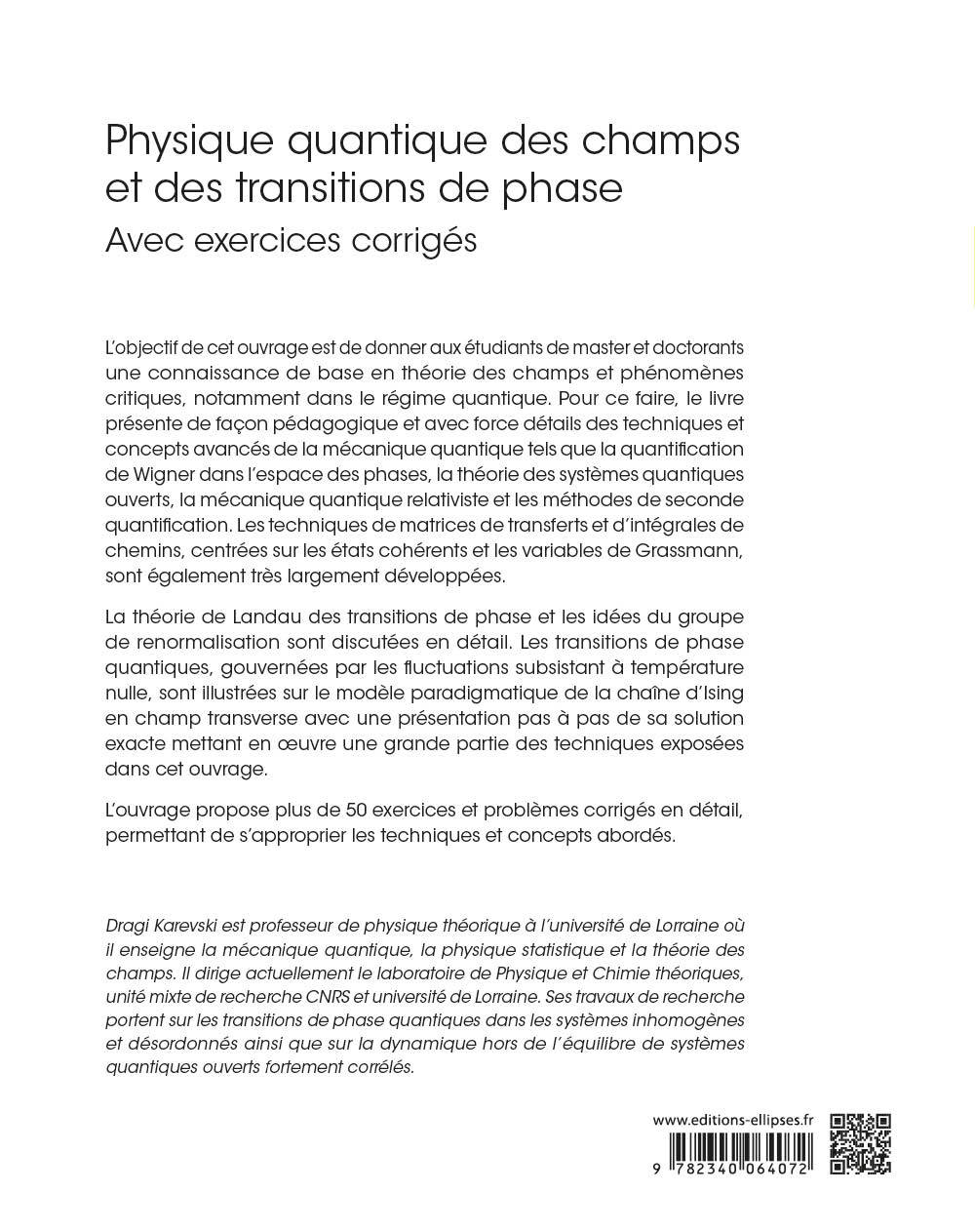 Physique quantique des champs et des transitions de phase - Dragi Karevski - ELLIPSES