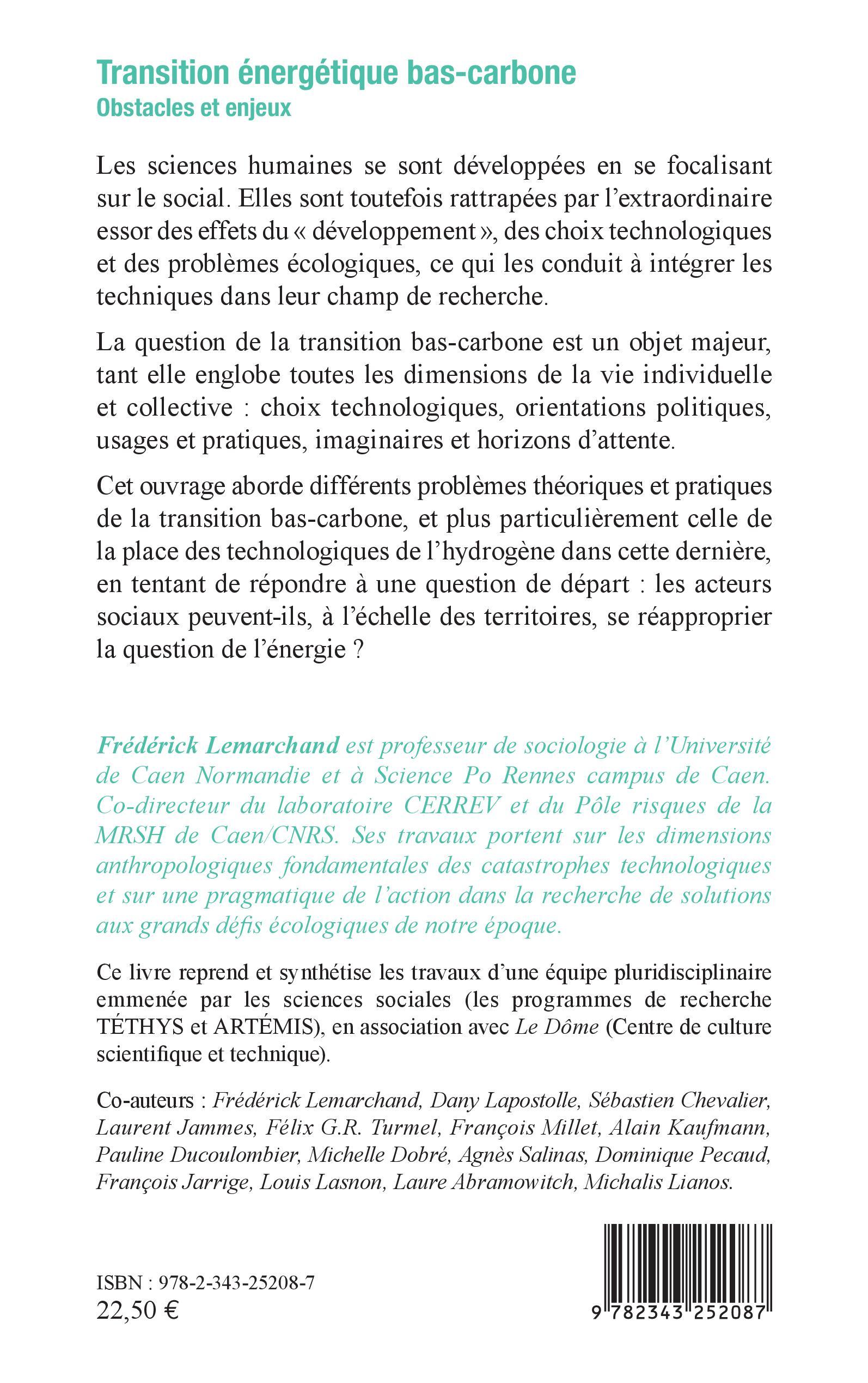 Transition énergétique bas-carbone - Frédérick Lemarchand - L'HARMATTAN