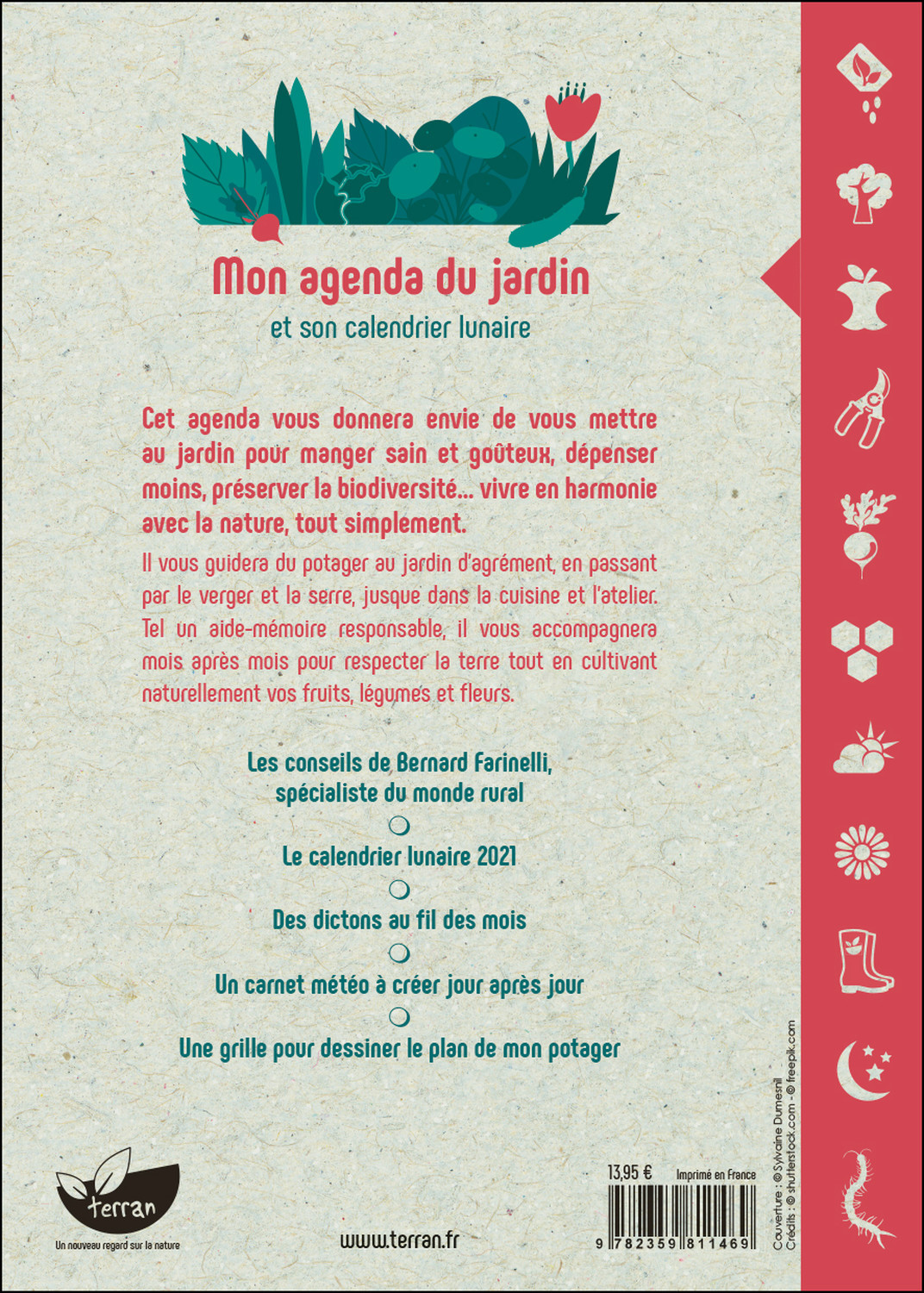 Mon Agenda du Jardin 2021 - Et son calendrier lunaire - Bernard Farinelli - DE TERRAN