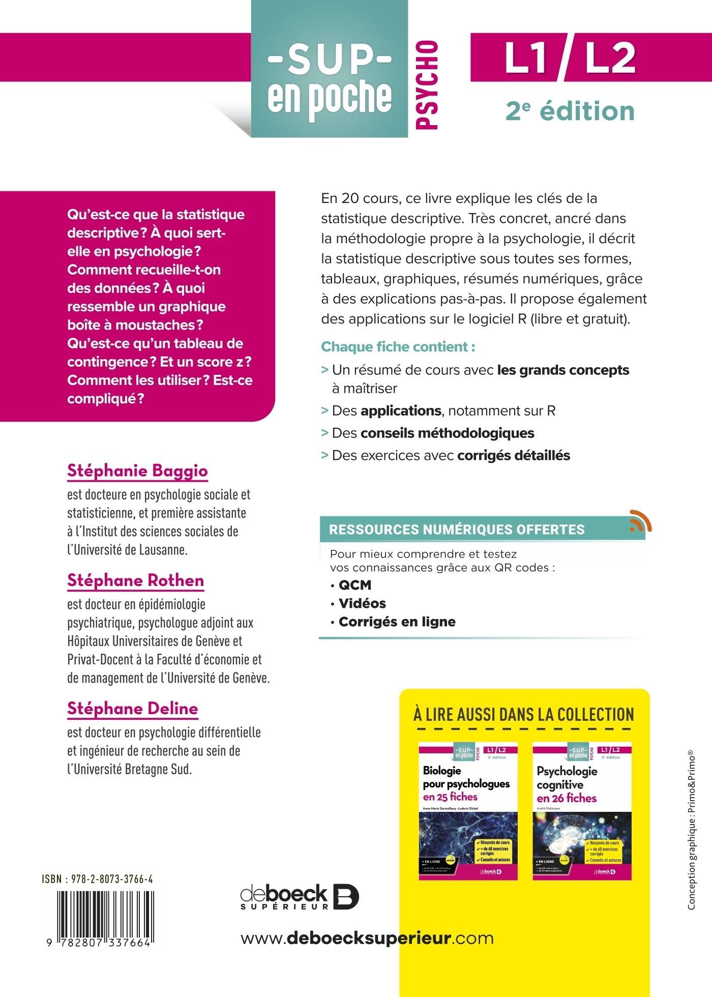 Statistique descriptive en 20 fiches - Stéphanie Baggio - DE BOECK SUP